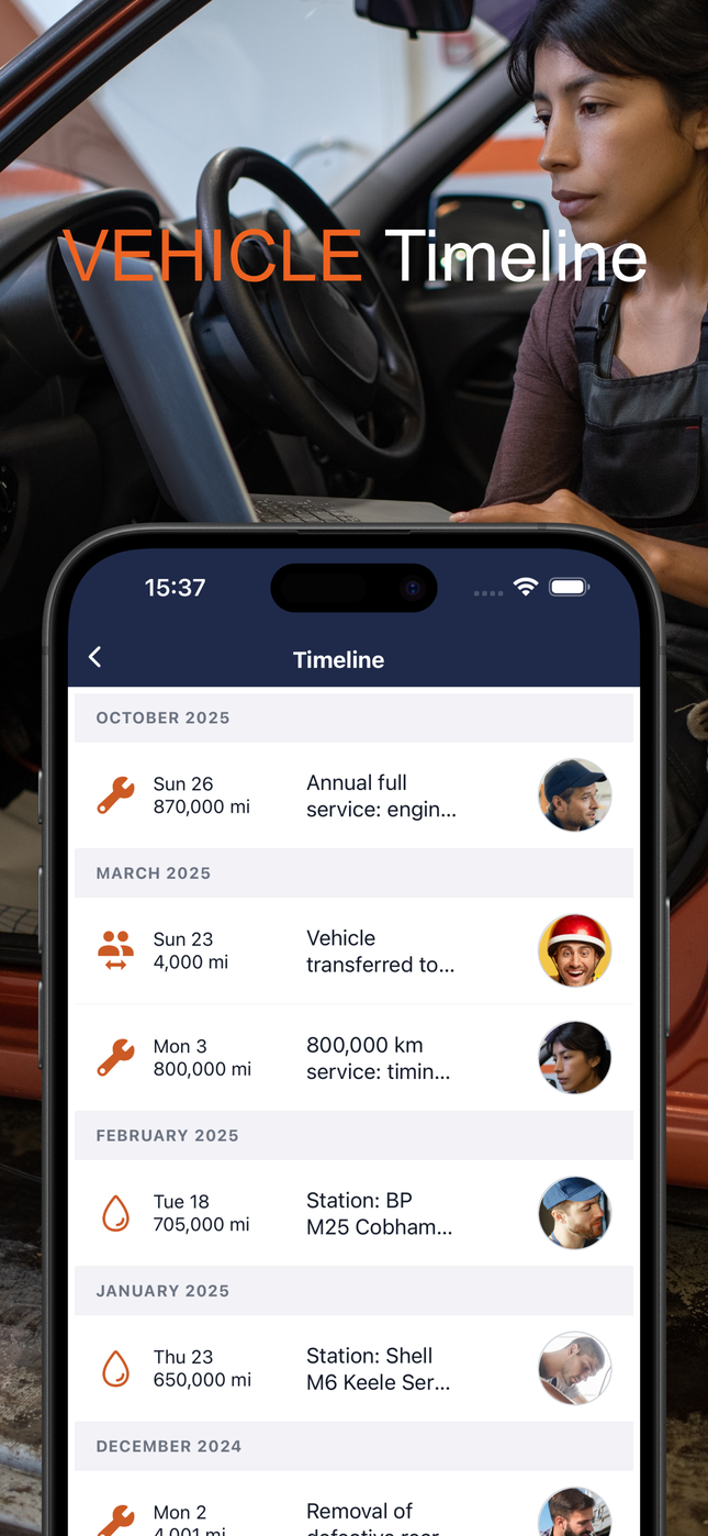 Vehicle timeline with issue history