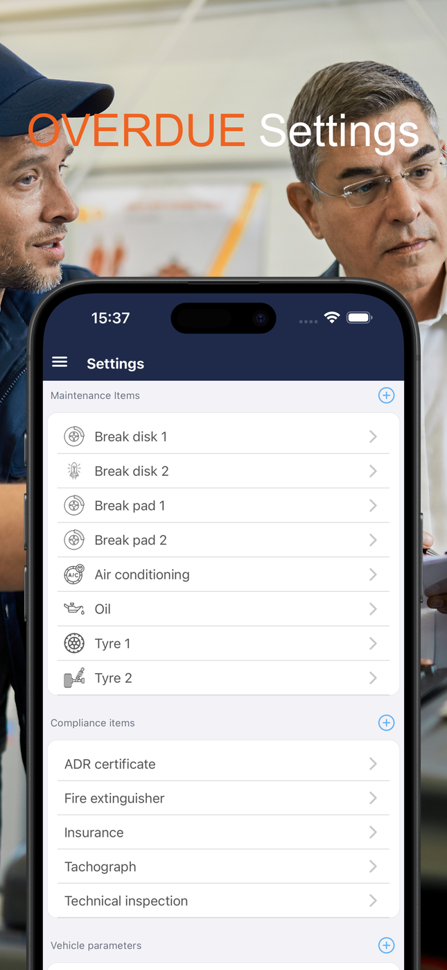Maintenance item settings