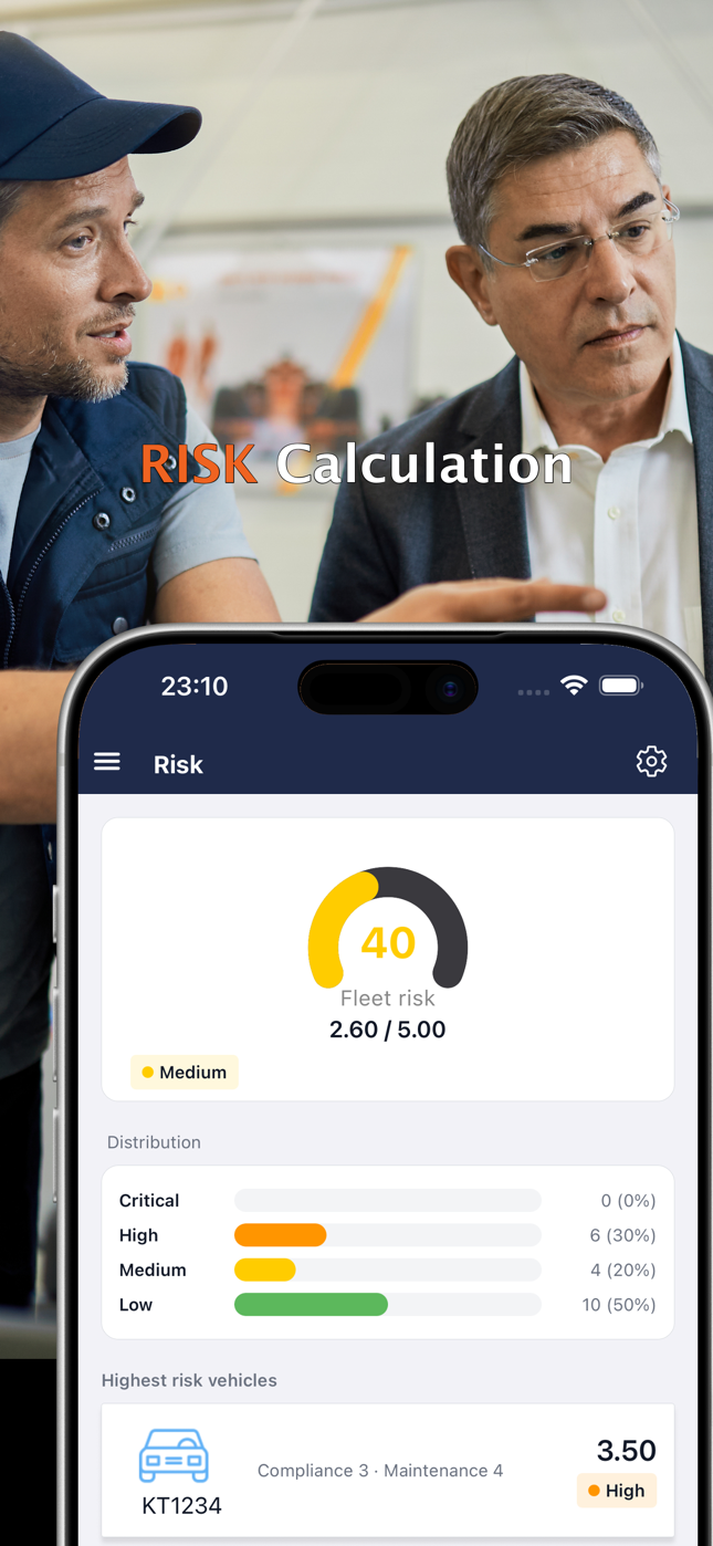 Fleet risk report with distribution and highest risk vehicles